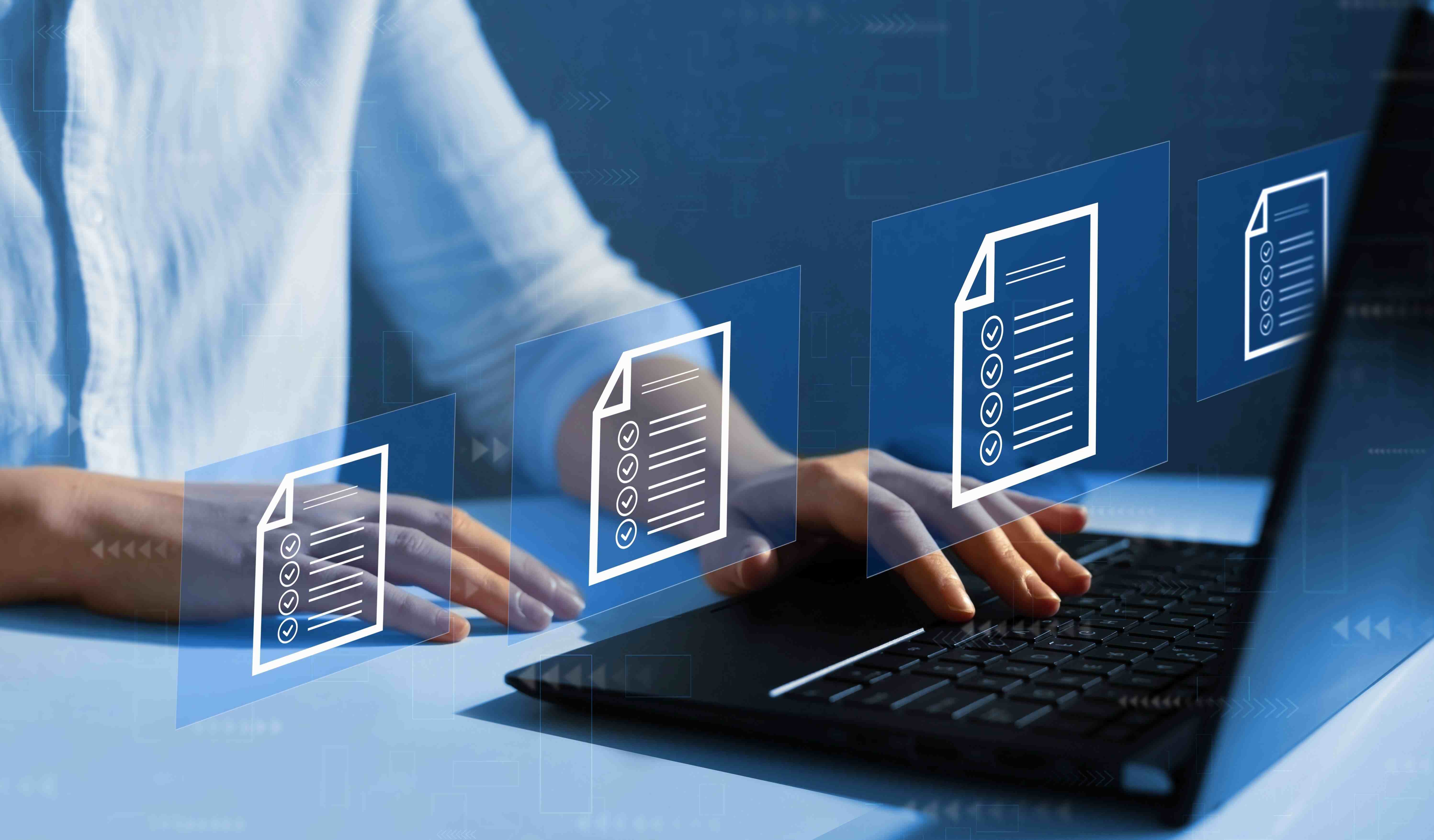 Government official managing digital registry systems with interconnected data